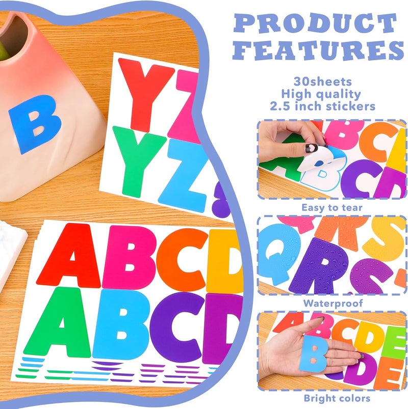 Timenued 30 Sheets Letter Stickers 300 Pcs Large Bulletin Board Letters Set for Boho Classroom Decor,Vinyl Self Adhesive Alphabet ABC Stickers for Poster Board Mailbox Craft Home Decor (2.5 Inch,Bright Color) - Image 2